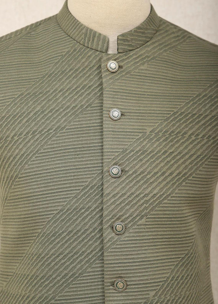Saeed Ajmal Textured Festive Waistcoat for Men -  10-20-14-1511 Green