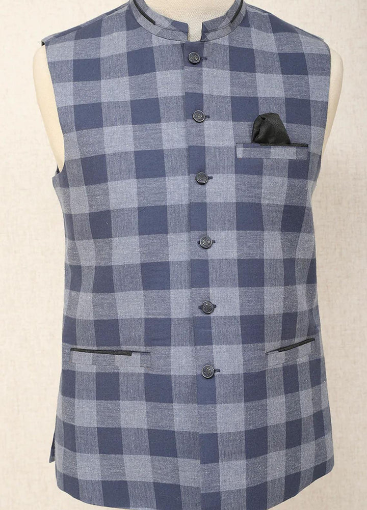Saeed Ajmal Textured Festive Waistcoat for Men -  10-20-14-1507 Blue