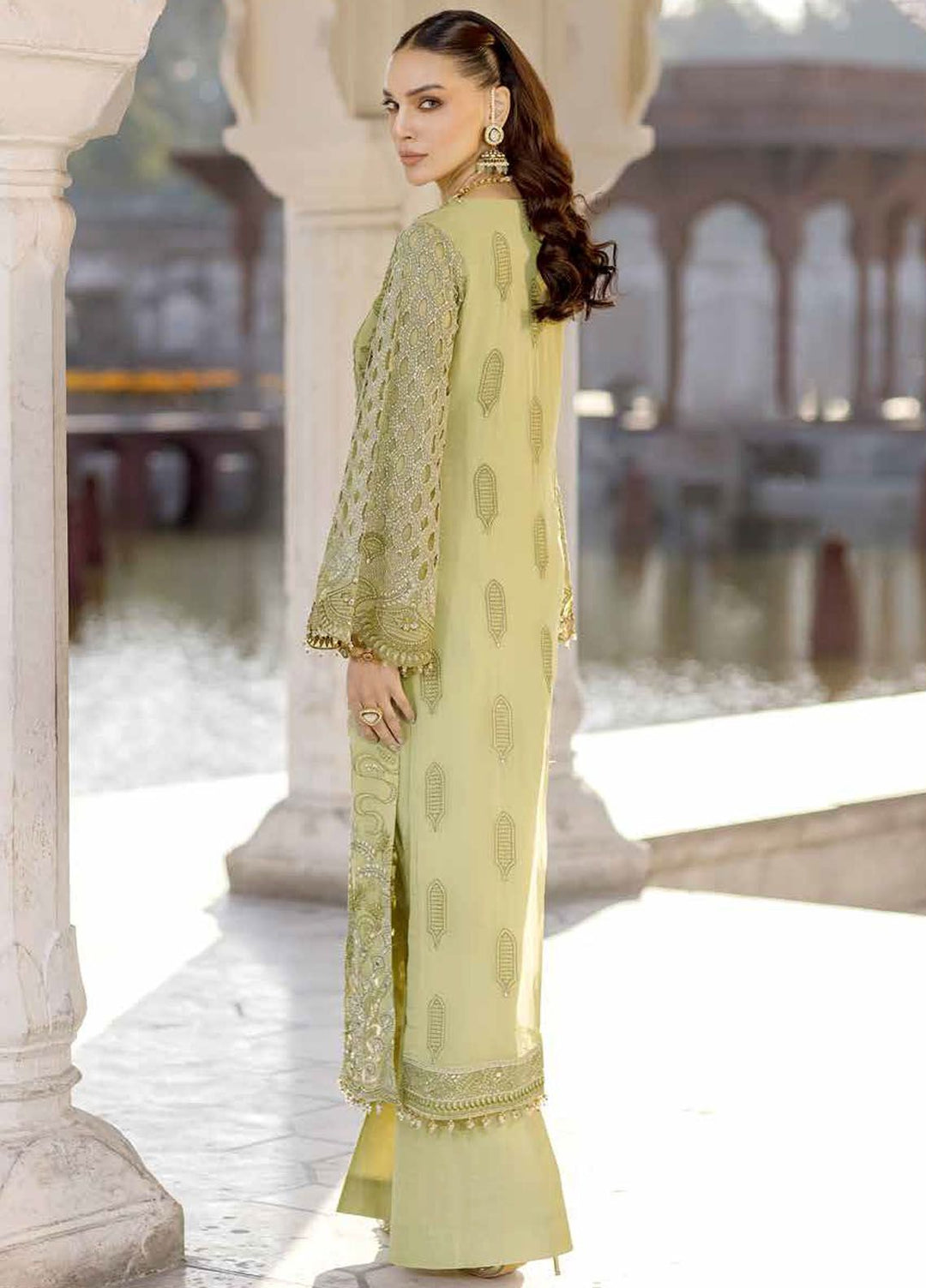 Safeera by Flossie Embroidered Chiffon Suits Unstitched 3 Piece FL24SF S-1301 Honey Haze - Luxury Collection