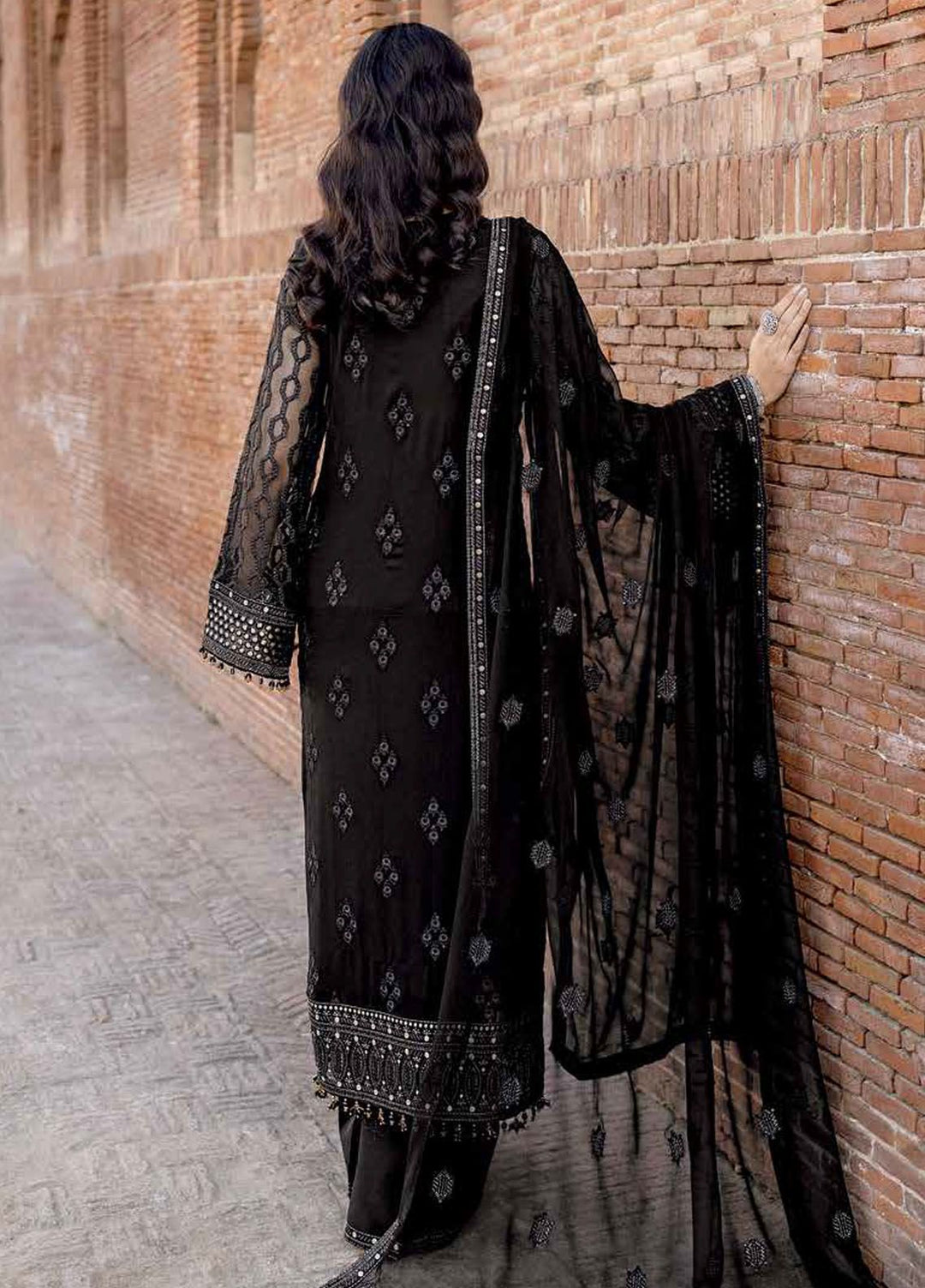 Safeera by Flossie Embroidered Chiffon Suits Unstitched 3 Piece FL24SF S-1302 Dark Veil - Luxury Collection