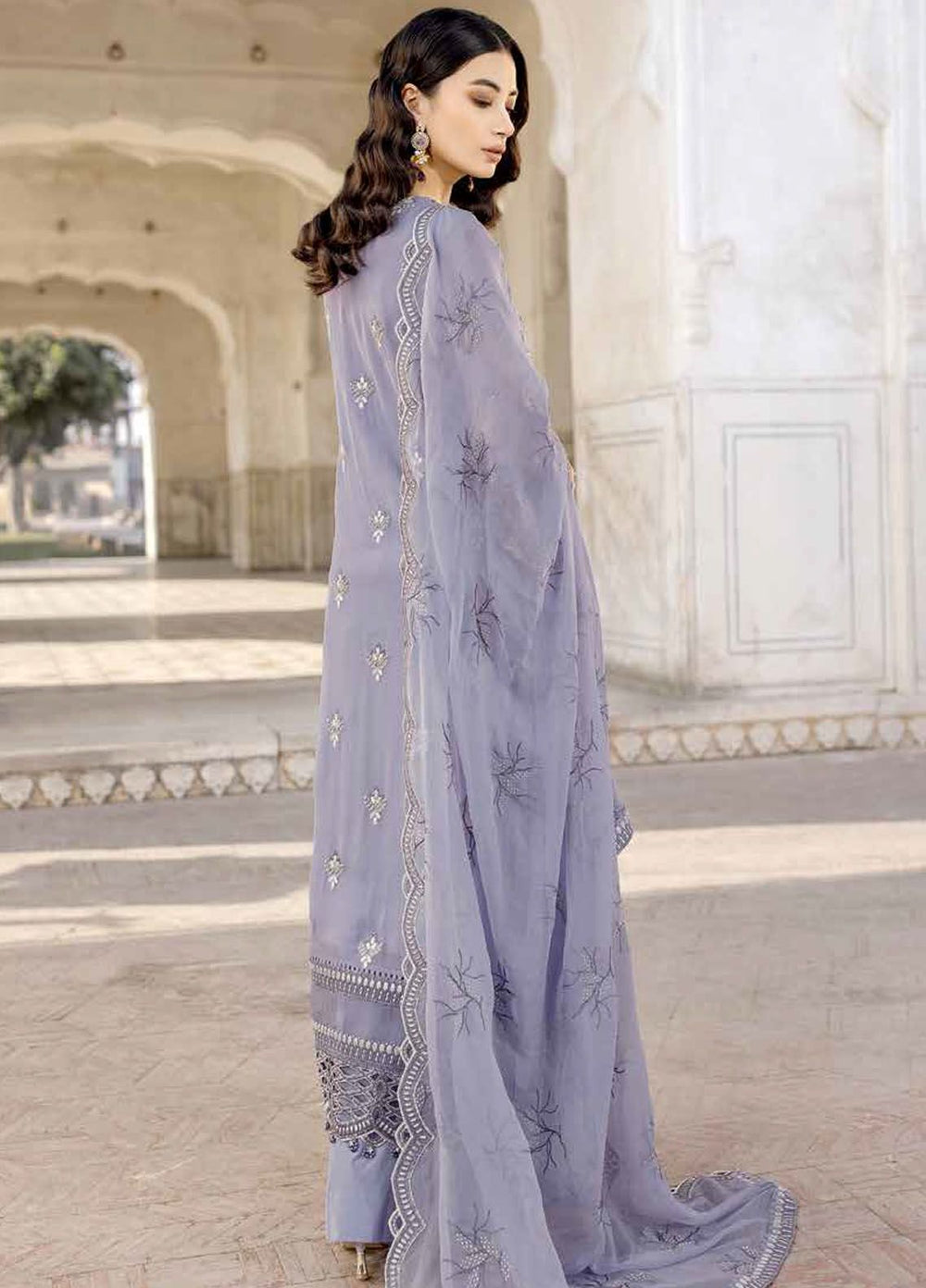 Safeera by Flossie Embroidered Chiffon Suits Unstitched 3 Piece FL24SF S-1303 Violet Sweet - Luxury Collection
