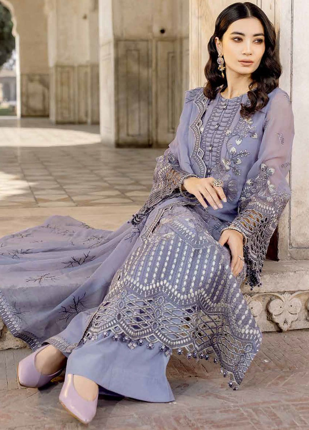 Safeera by Flossie Embroidered Chiffon Suits Unstitched 3 Piece FL24SF S-1303 Violet Sweet - Luxury Collection