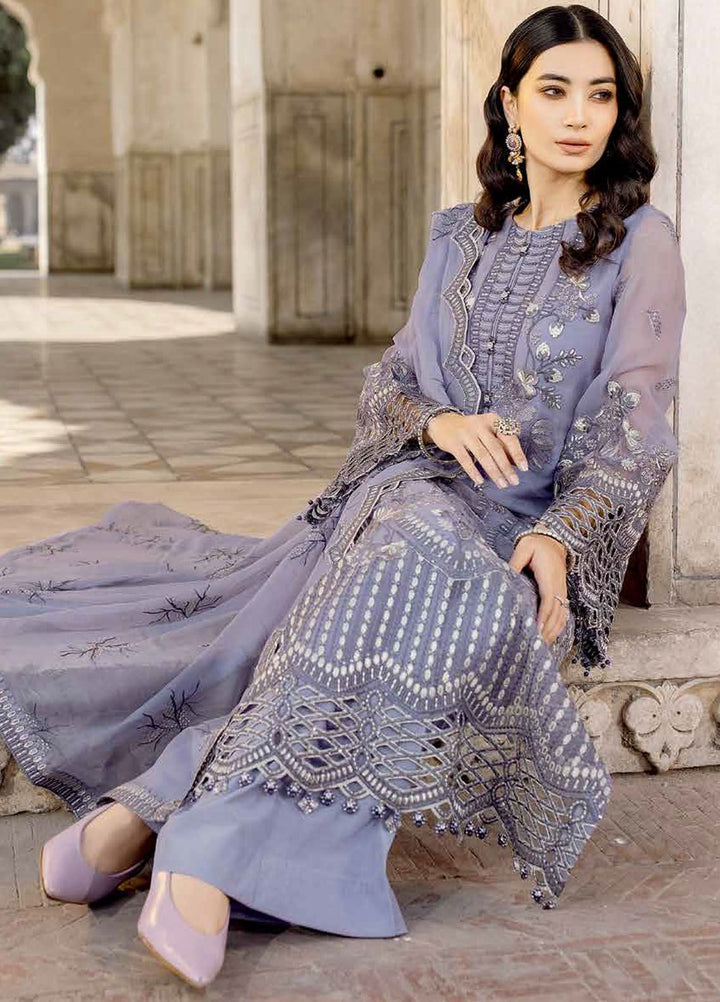 Safeera by Flossie Embroidered Chiffon Suits Unstitched 3 Piece FL24SF S-1303 Violet Sweet - Luxury Collection