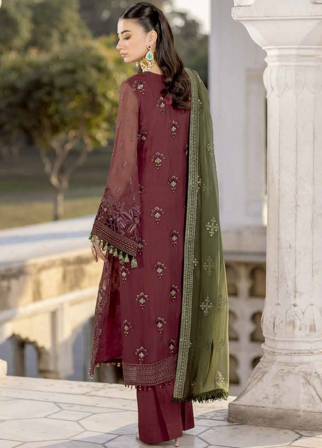 Safeera by Flossie Embroidered Chiffon Suits Unstitched 3 Piece FL24SF S-1305 Cherryade - Luxury Collection