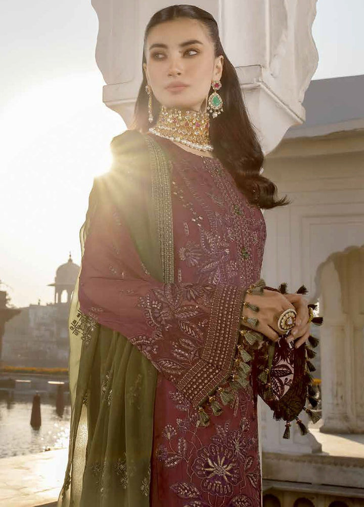 Safeera by Flossie Embroidered Chiffon Suits Unstitched 3 Piece FL24SF S-1305 Cherryade - Luxury Collection