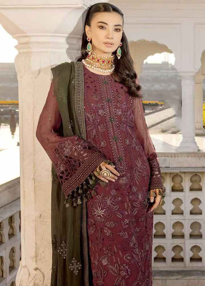 Safeera by Flossie Embroidered Chiffon Suits Unstitched 3 Piece FL24SF S-1305 Cherryade - Luxury Collection