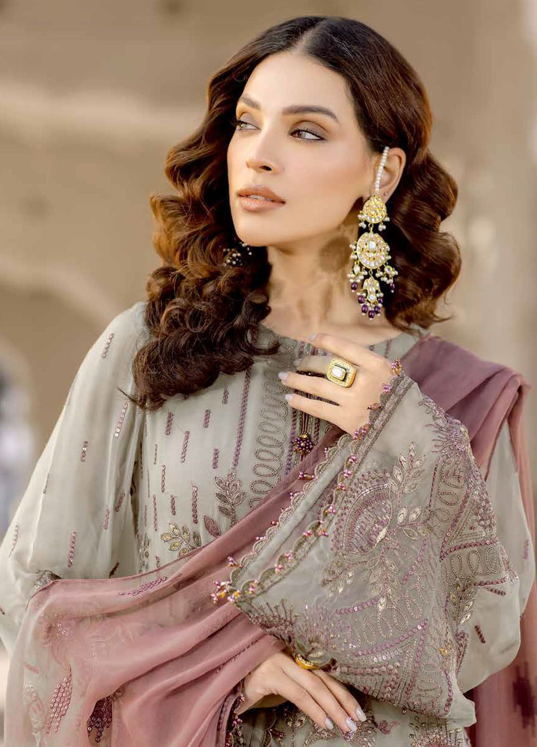 Safeera by Flossie Embroidered Chiffon Suits Unstitched 3 Piece FL24SF S-1310 Bearsuit - Luxury Collection