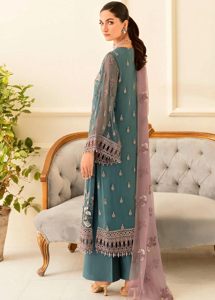 Safeera By Flossie Embroidered Chiffon Suits Unstitched 3 Piece FS23SFLU S-1209 Brush Green - Luxury Collection