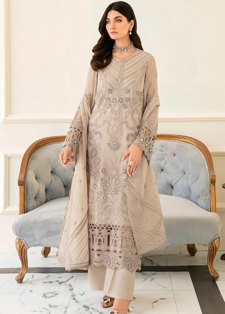 Safeera By Flossie Embroidered Chiffon Suits Unstitched 3 Piece FS23SFLU S-1207 Chestnut - Luxury Collection