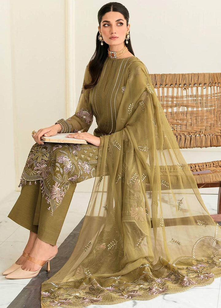Safeera By Flossie Embroidered Chiffon Suits Unstitched 3 Piece FS23SFLU S-1203 Tuscany - Luxury Collection
