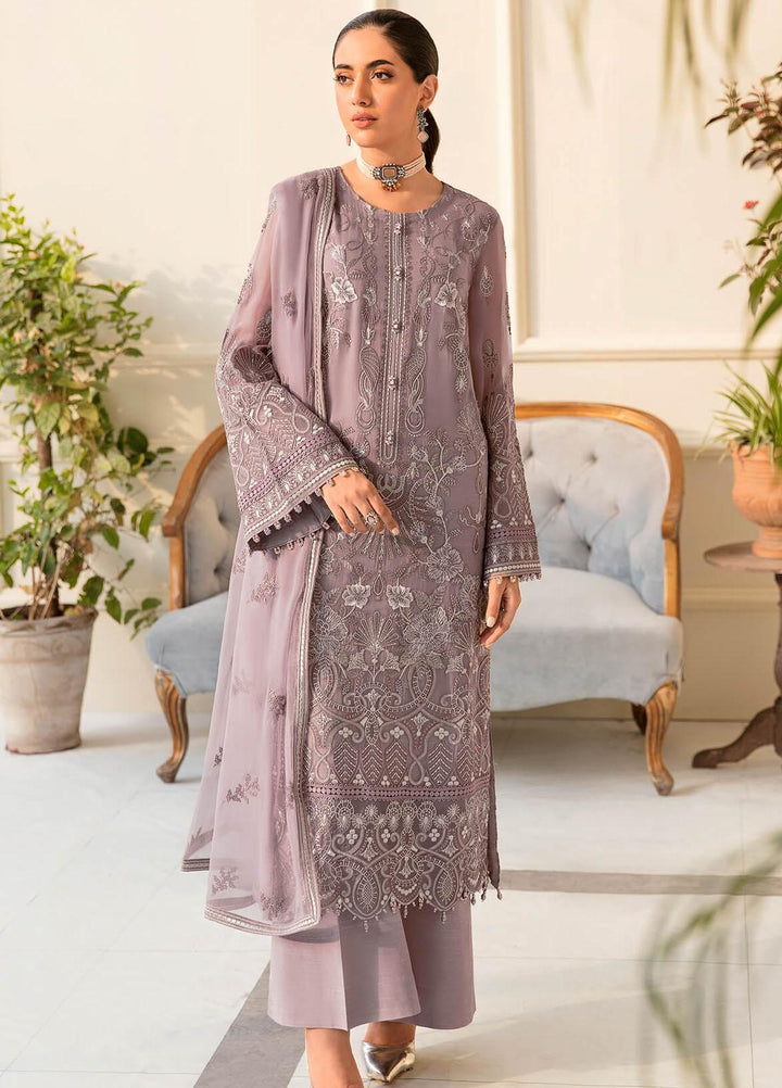 Safeera By Flossie Embroidered Chiffon Suits Unstitched 3 Piece FS23SFLU S-1210 Violet Ice - Luxury Collection