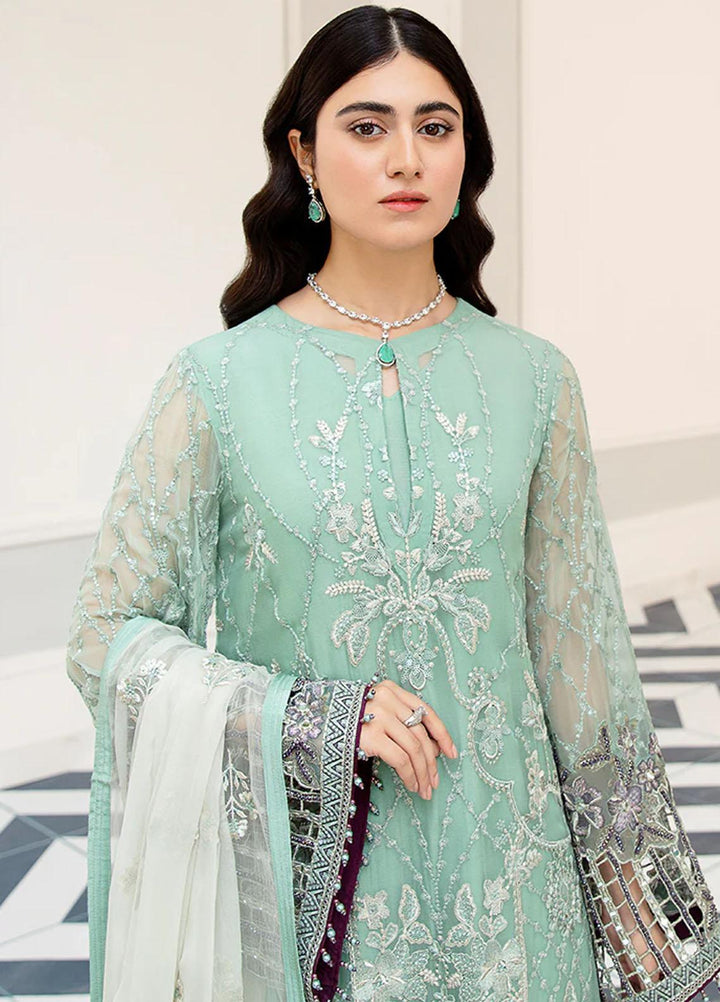 Safeera By Flossie Embroidered Chiffon Suits Unstitched 3 Piece FS23SFLU S-1102 Intensified Aqua - Luxury Collection