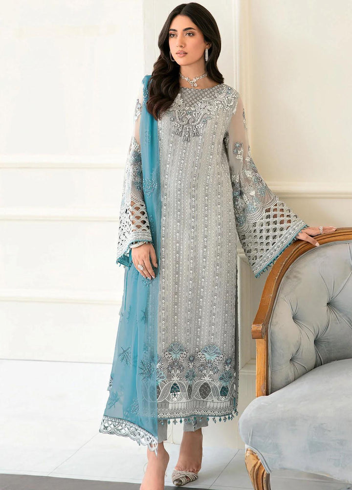 Safeera By Flossie Embroidered Chiffon Suits Unstitched 3 Piece FS23SFLU S-1201 Pebble - Luxury Collection