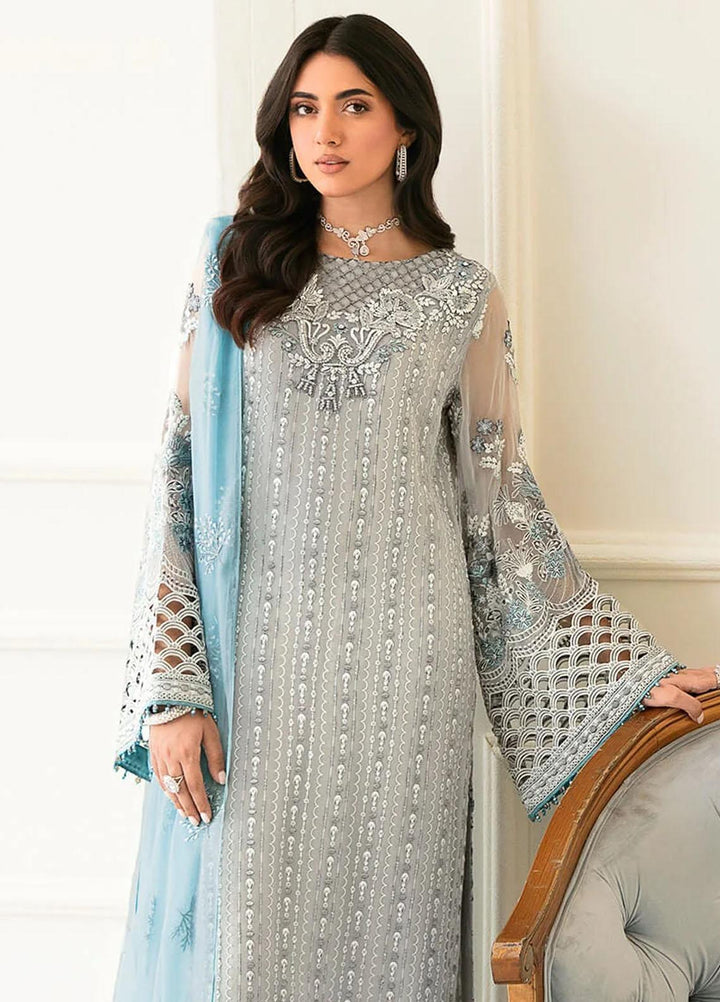 Safeera By Flossie Embroidered Chiffon Suits Unstitched 3 Piece FS23SFLU S-1201 Pebble - Luxury Collection