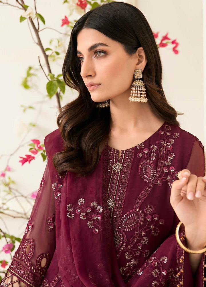 Safeera By Flossie Embroidered Chiffon Suits Unstitched 3 Piece FS23SFLU S-1205 Apple Red - Luxury Collection