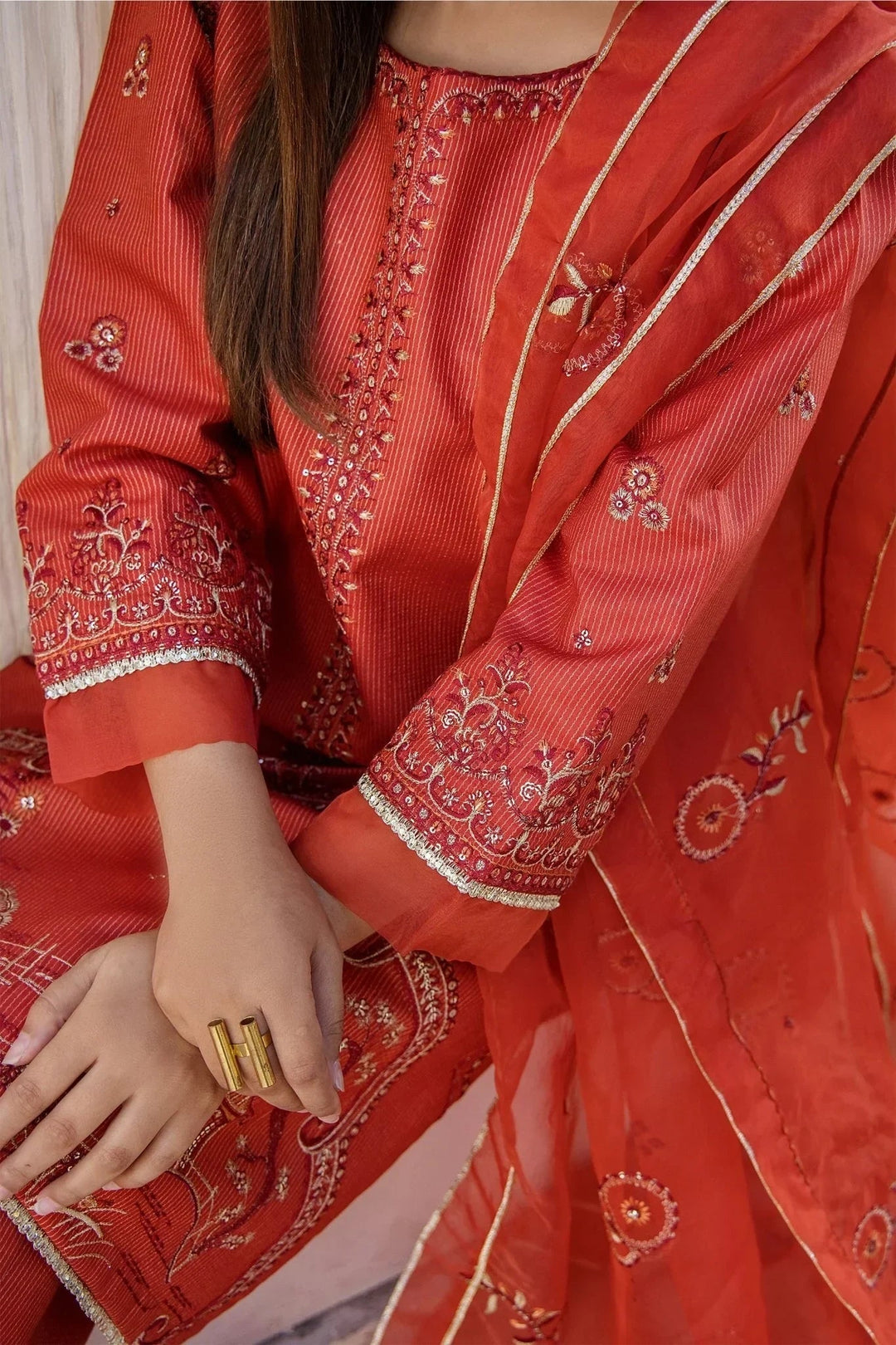 Sohani Rajwani By HM RTW Embroidered Lawn 3 Piece Suit SAFRON Festive Collection