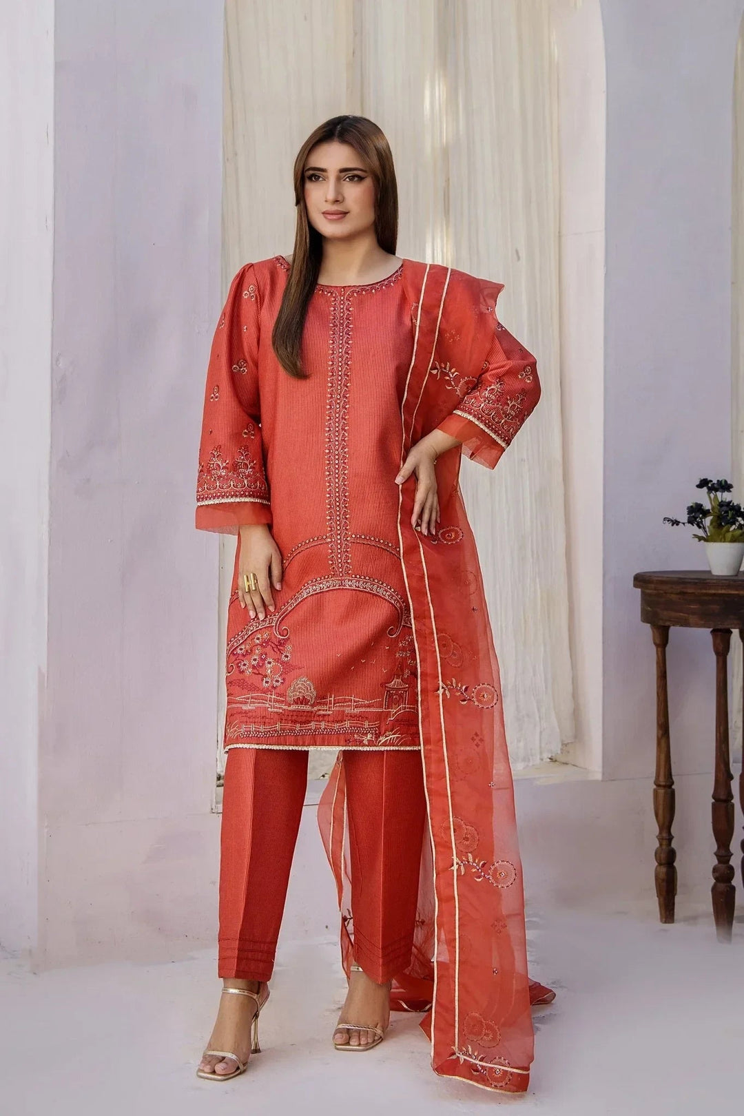 Sohani Rajwani By HM RTW Embroidered Lawn 3 Piece Suit SAFRON Festive Collection