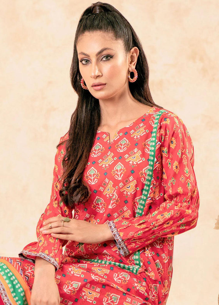 Safwa Printed Lawn Suits Unstitched 2 Piece SW23L S2P-43 Coral Red - Summer Collection