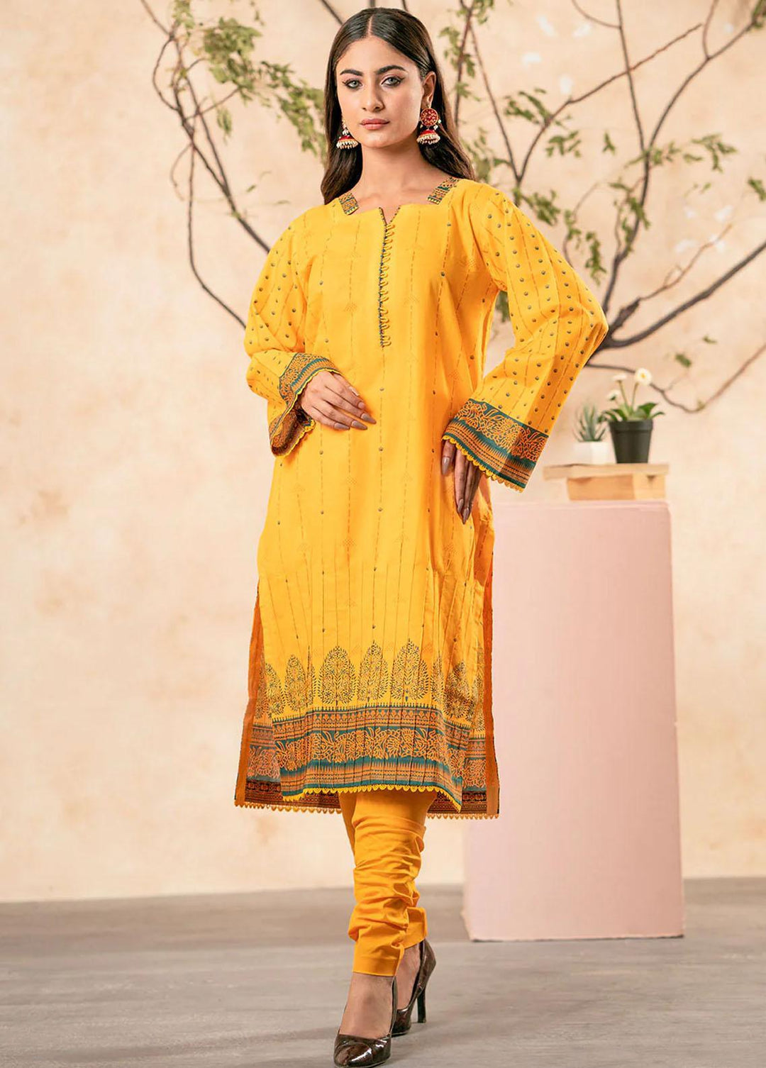 Safwa Printed Lawn Suits Unstitched 2 Piece SW23L S2P-50 Saffron Mango - Summer Collection