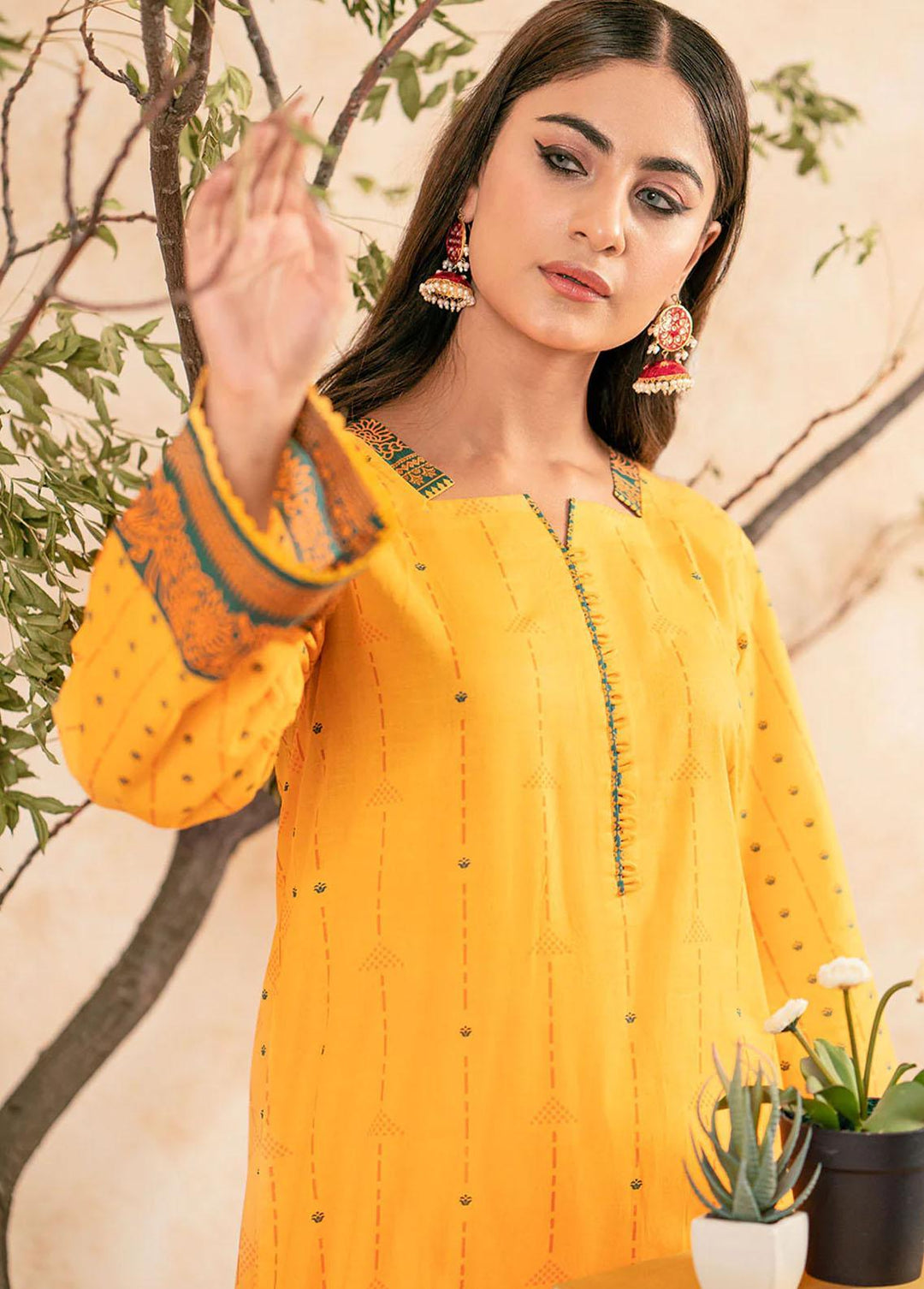 Safwa Printed Lawn Suits Unstitched 2 Piece SW23L S2P-50 Saffron Mango - Summer Collection