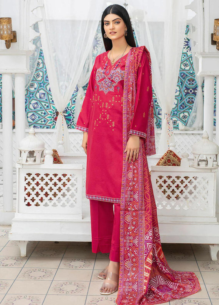Safwa Pret Embroidered Lawn 3 Piece Suit SW23P 3P-EMB-112 Bright Maroon