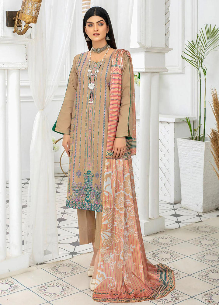 Safwa Pret Embroidered Lawn 3 Piece Suit SW23P 3P-EMB-114 Mushroom