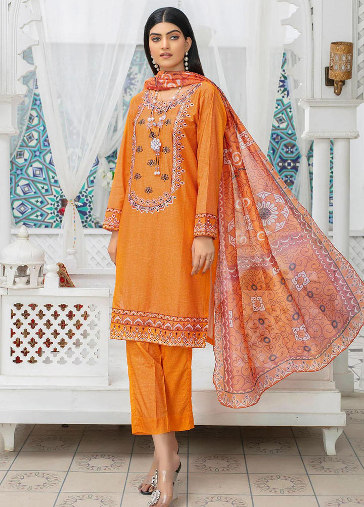 Safwa Pret Embroidered Lawn 3 Piece Suit SW23P 3P-EMB-117 Faded Orange