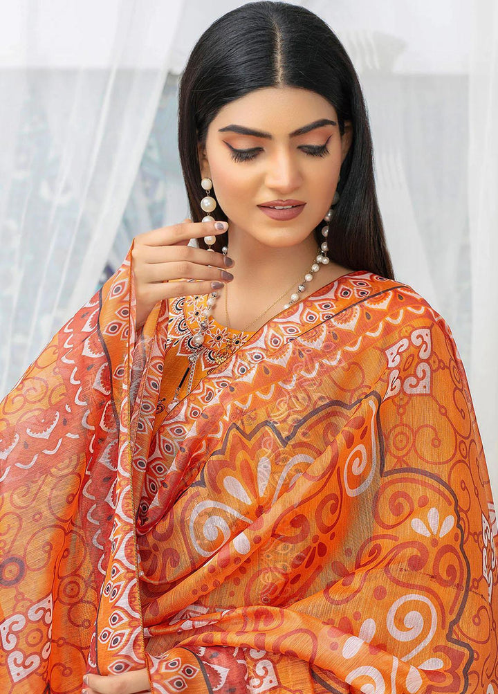 Safwa Pret Embroidered Lawn 3 Piece Suit SW23P 3P-EMB-117 Faded Orange