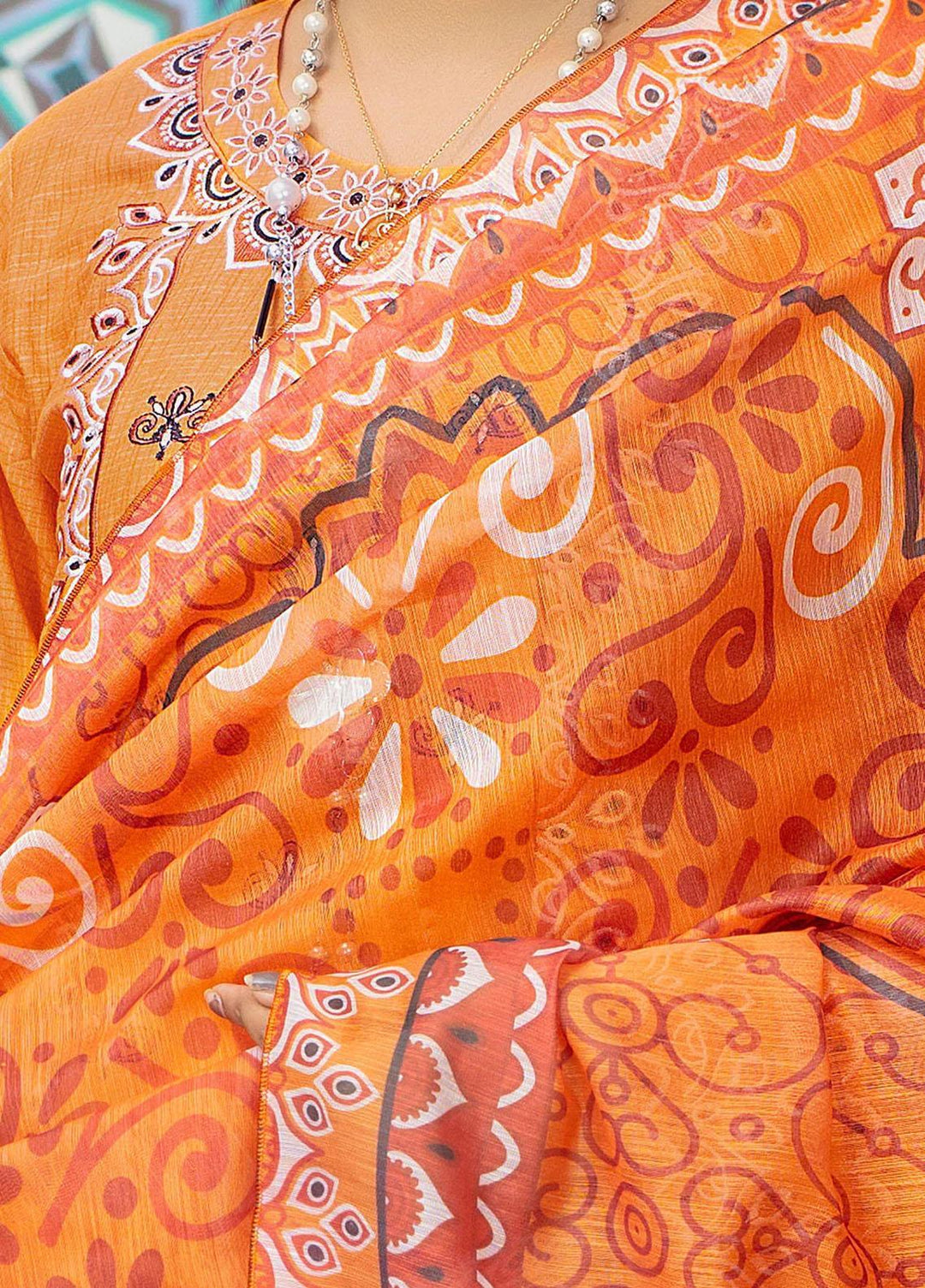 Safwa Pret Embroidered Lawn 3 Piece Suit SW23P 3P-EMB-117 Faded Orange