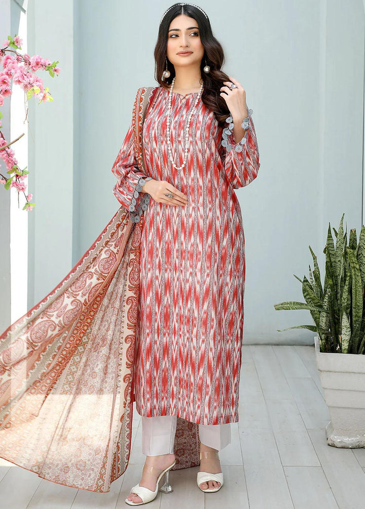 Safwa Pret Embroidered Lawn 3 Piece Suit SW23P 3P-PR-124 Dull Red