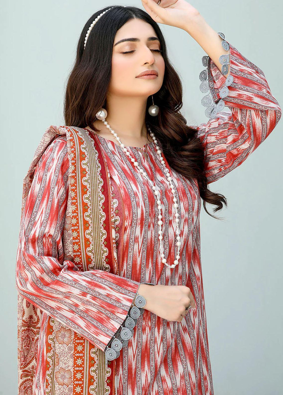 Safwa Pret Embroidered Lawn 3 Piece Suit SW23P 3P-PR-124 Dull Red