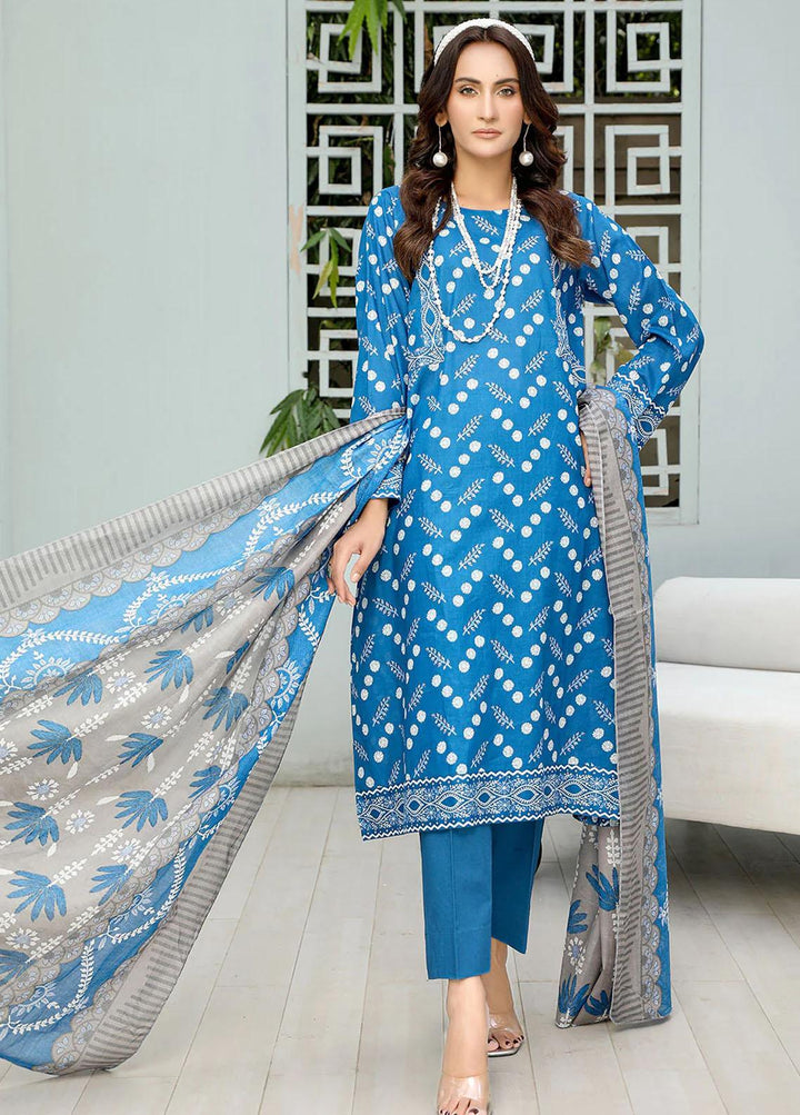 Safwa Pret Embroidered Lawn 3 Piece Suit SW23P 3P-PR-125 Medium Persian Blue