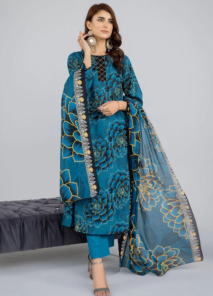 Safwa Pret Embroidered Lawn 3 Piece Suit SW23P 3P-PR-133 Peacock Blue