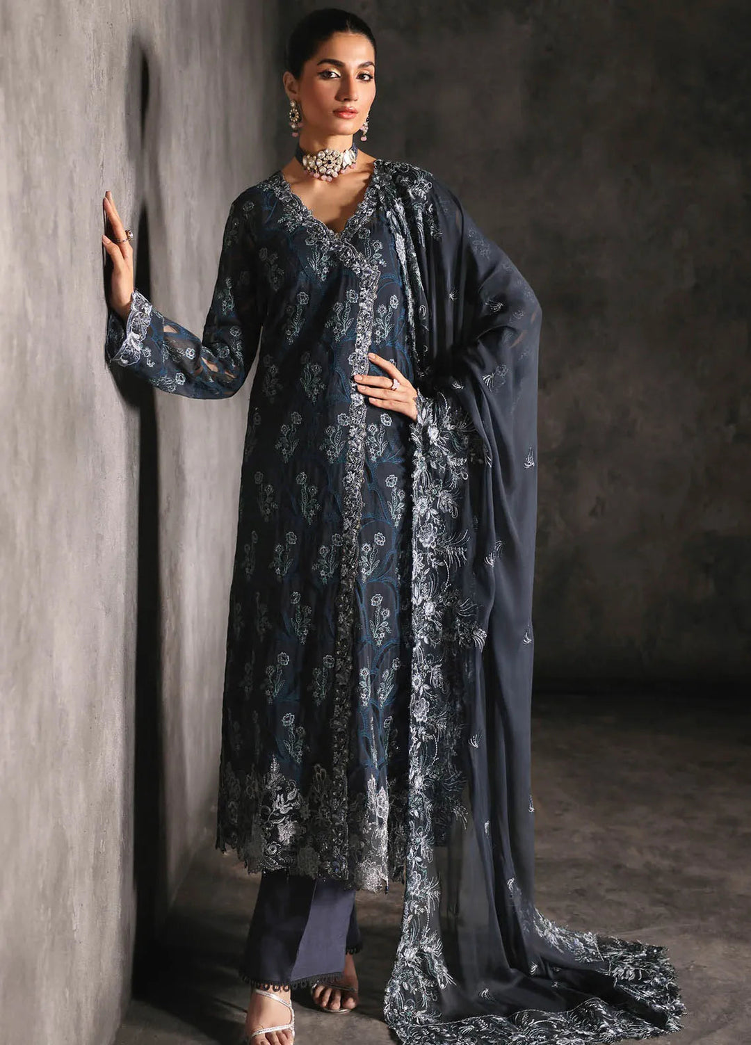 Sage By Rajbari Embroidered Chiffon Suit Unstitched 4 Piece RB24Sf D-02 Seran - Formal Collection