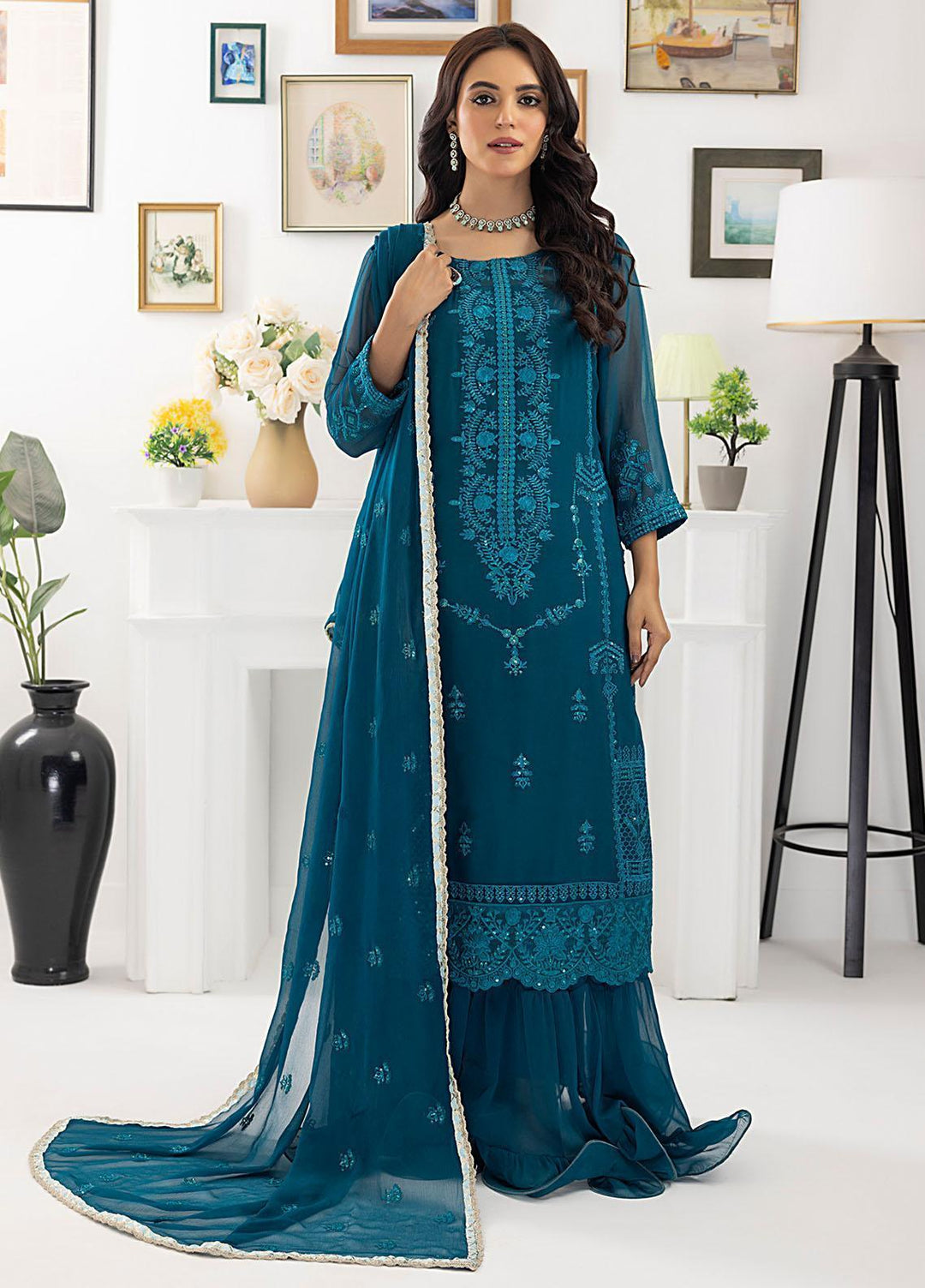 Ella By Sahane Embroidered Chiffon Suits Unstitched 3 Piece SNE23EL SAH-1012 - Formal Collection