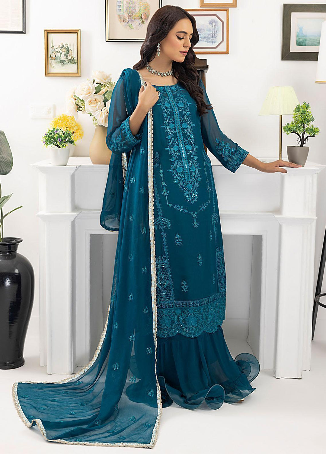 Ella By Sahane Embroidered Chiffon Suits Unstitched 3 Piece SNE23EL SAH-1012 - Formal Collection