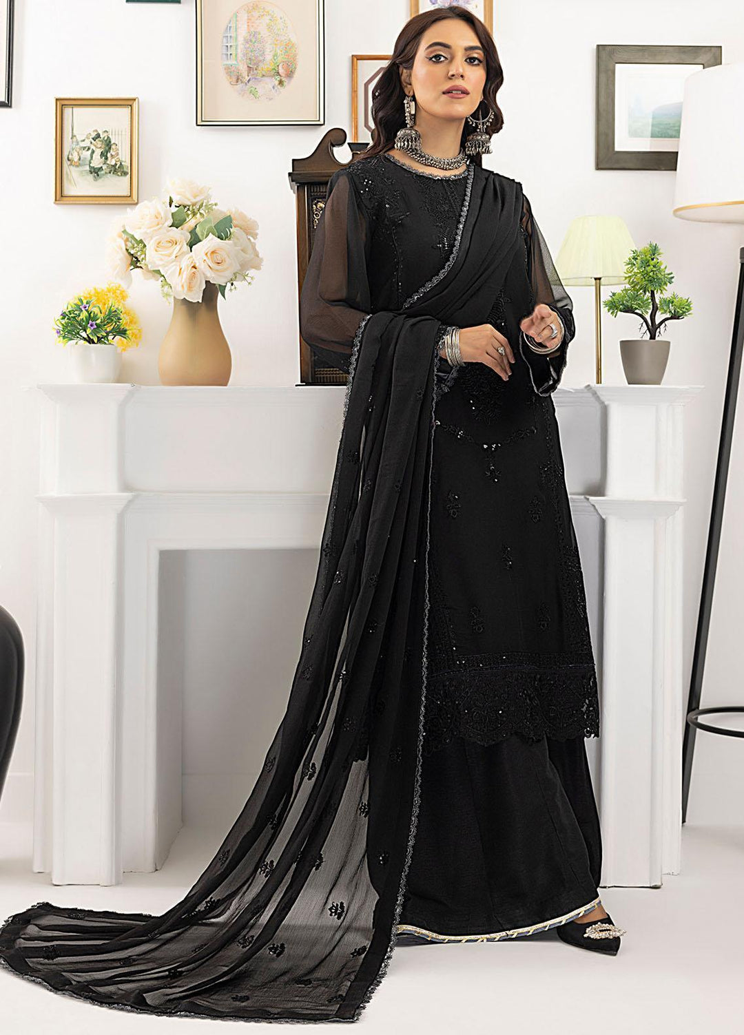 Ella By Sahane Embroidered Chiffon Suits Unstitched 3 Piece SNE23EL SAH-1013 - Formal Collection