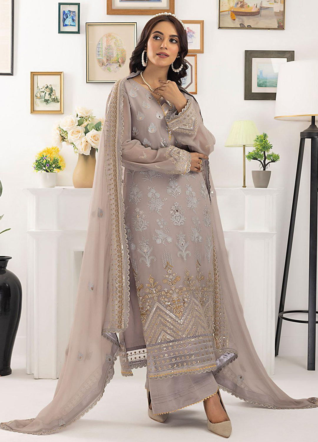Ella By Sahane Embroidered Chiffon Suits Unstitched 3 Piece SNE23EL SAH-1014 - Formal Collection