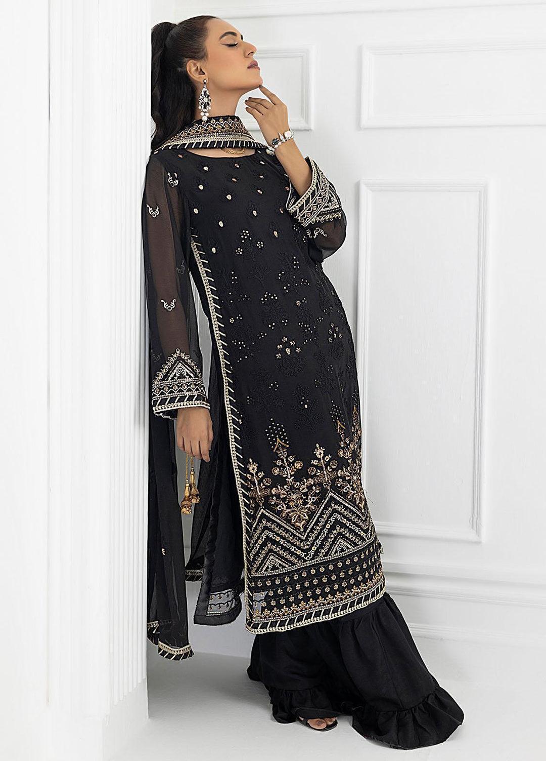 Ella By Sahane Embroidered Chiffon Suits Unstitched 3 Piece SNE23EL SAH-1015 - Formal Collection