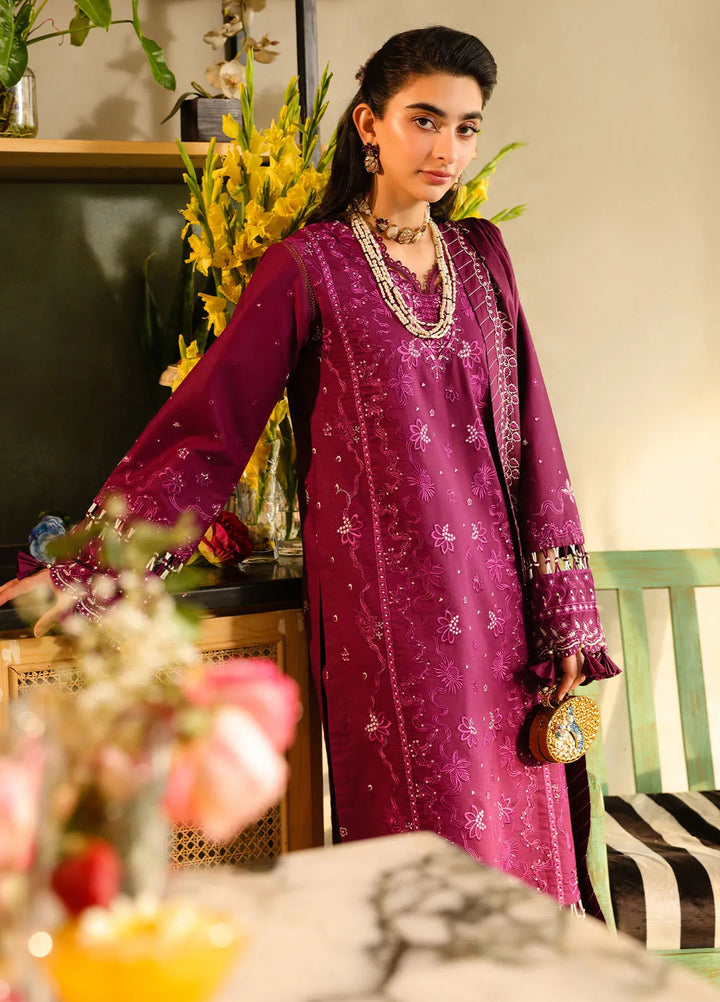 Sahane Embroidered Lawn Suits Unstitched 3 Piece SNE25IL CT-21002 Berry - Summer Collection