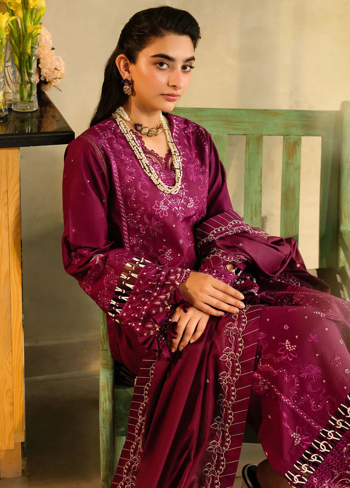 Sahane Embroidered Lawn Suits Unstitched 3 Piece SNE25IL CT-21002 Berry - Summer Collection