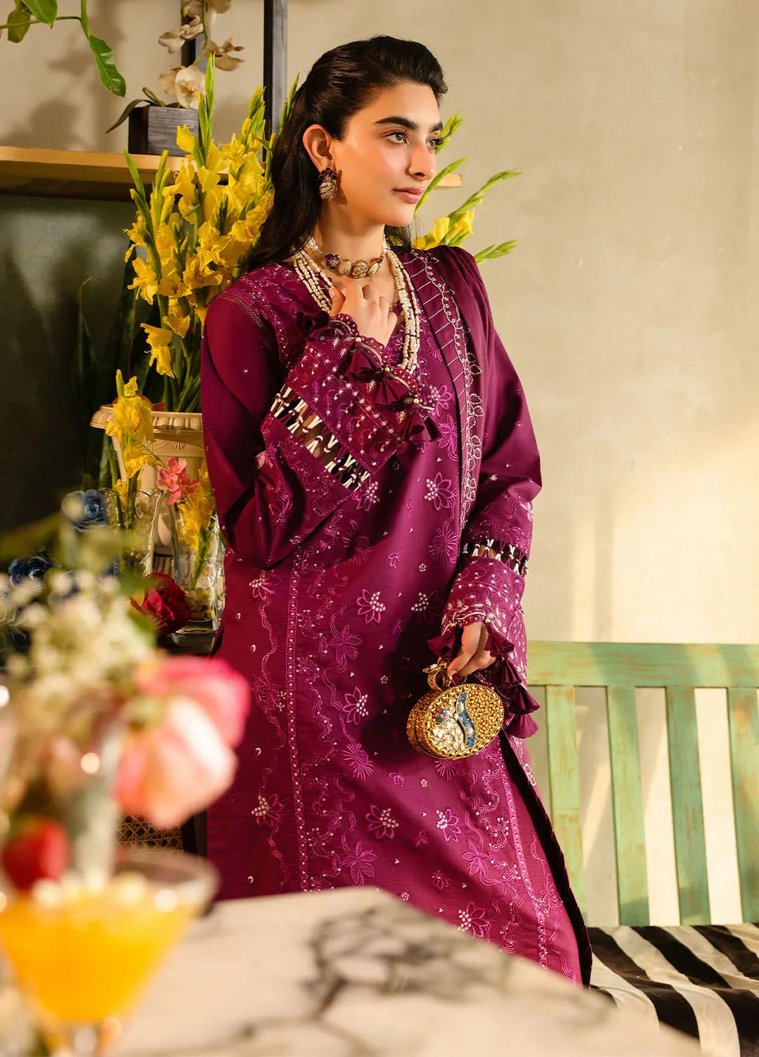 Sahane Embroidered Lawn Suits Unstitched 3 Piece SNE25IL CT-21002 Berry - Summer Collection