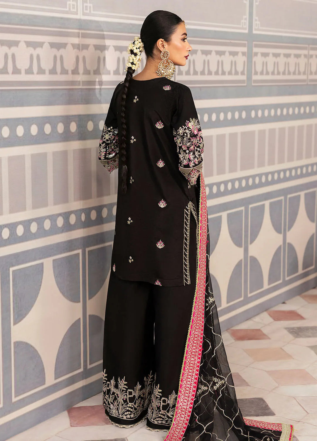 Sahane Embroidered Raw Silk Suits Unstitched 3 Piece SNE24TG TSG-01 Noir - Festive Collection