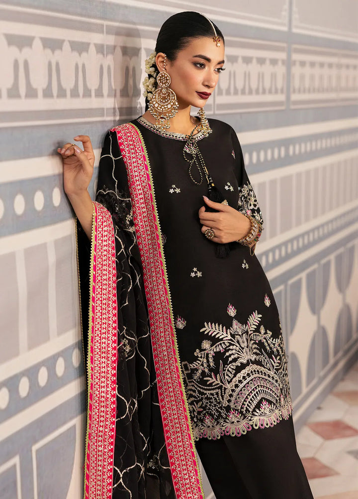Sahane Embroidered Raw Silk Suits Unstitched 3 Piece SNE24TG TSG-01 Noir - Festive Collection