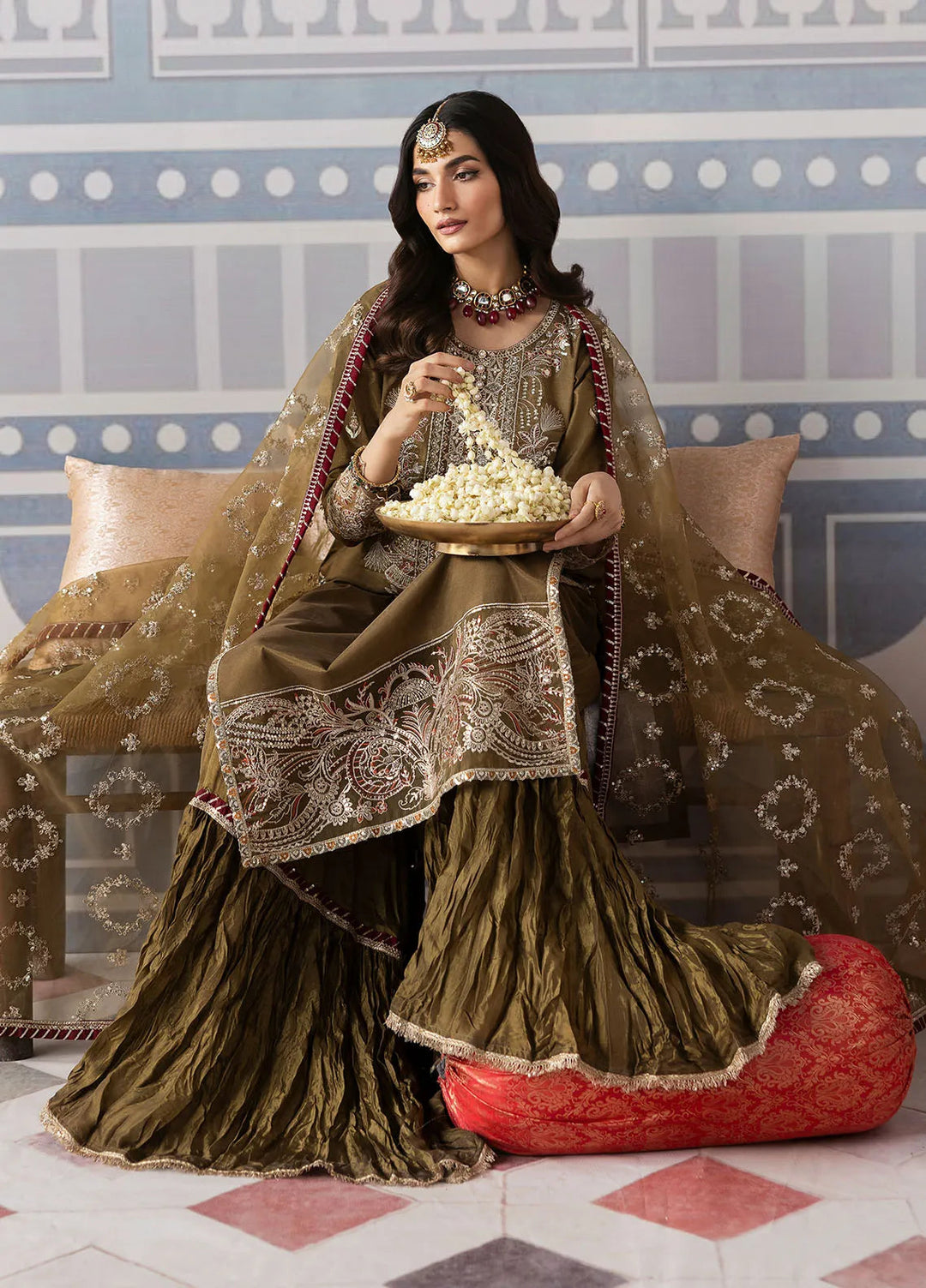 Sahane Embroidered Raw Silk Suits Unstitched 3 Piece SNE24TG TSG-02 Olivine - Festive Collection