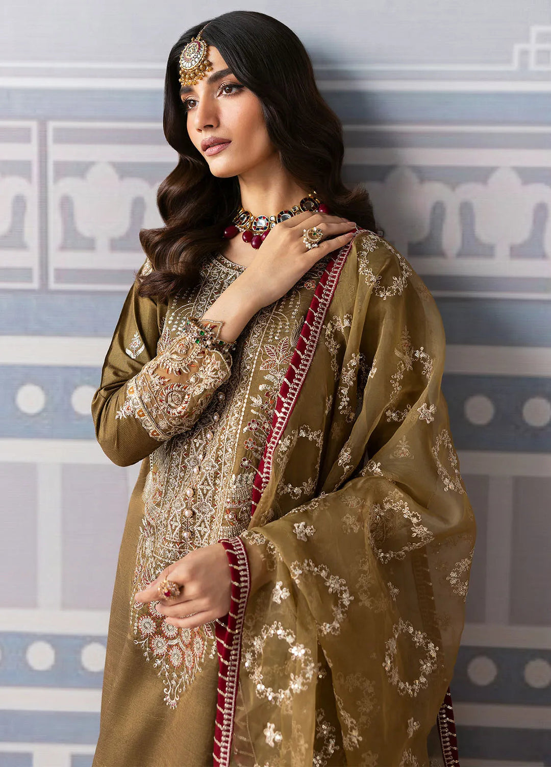Sahane Embroidered Raw Silk Suits Unstitched 3 Piece SNE24TG TSG-02 Olivine - Festive Collection