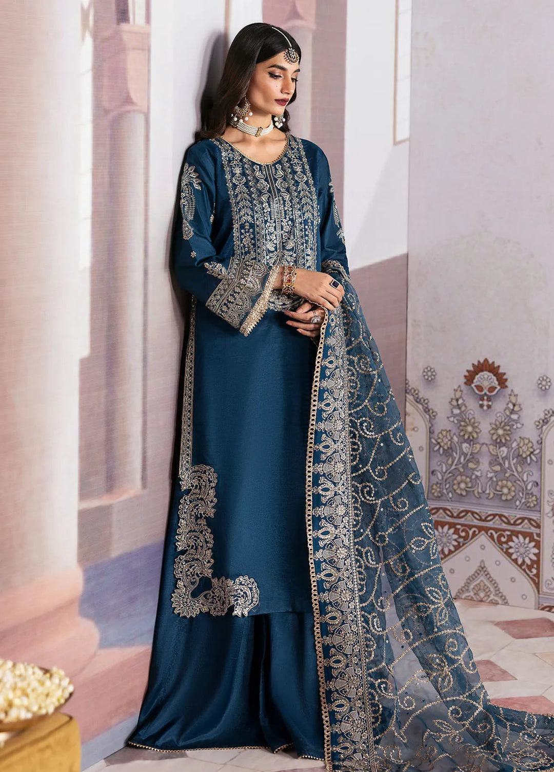 Sahane Embroidered Raw Silk Suits Unstitched 3 Piece SNE24TG TSG-04 Azure - Festive Collection