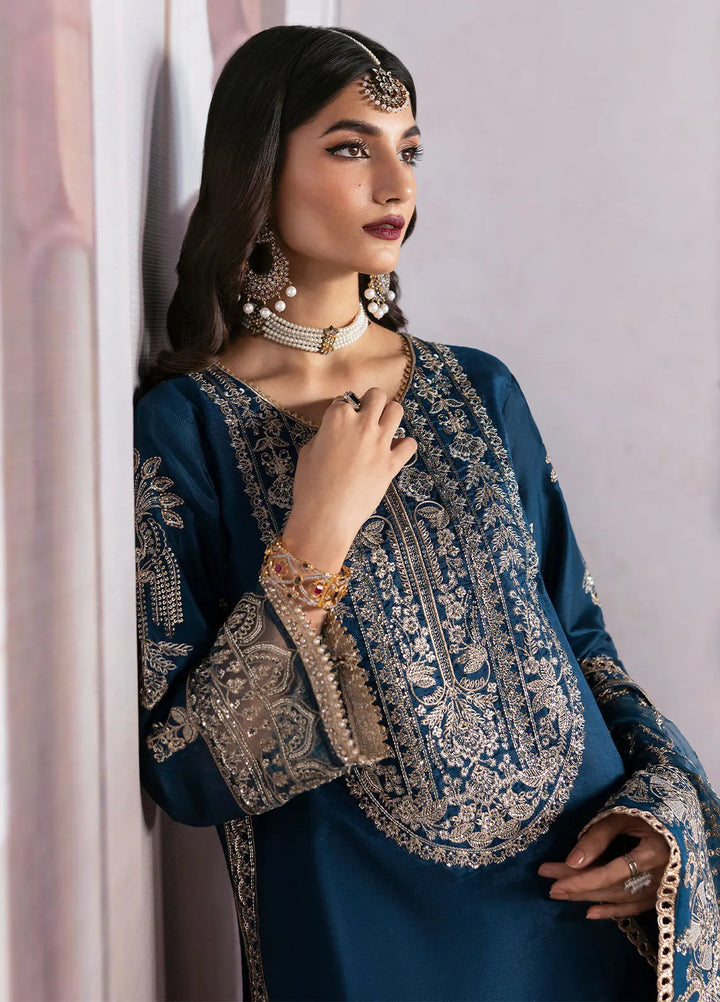 Sahane Embroidered Raw Silk Suits Unstitched 3 Piece SNE24TG TSG-04 Azure - Festive Collection