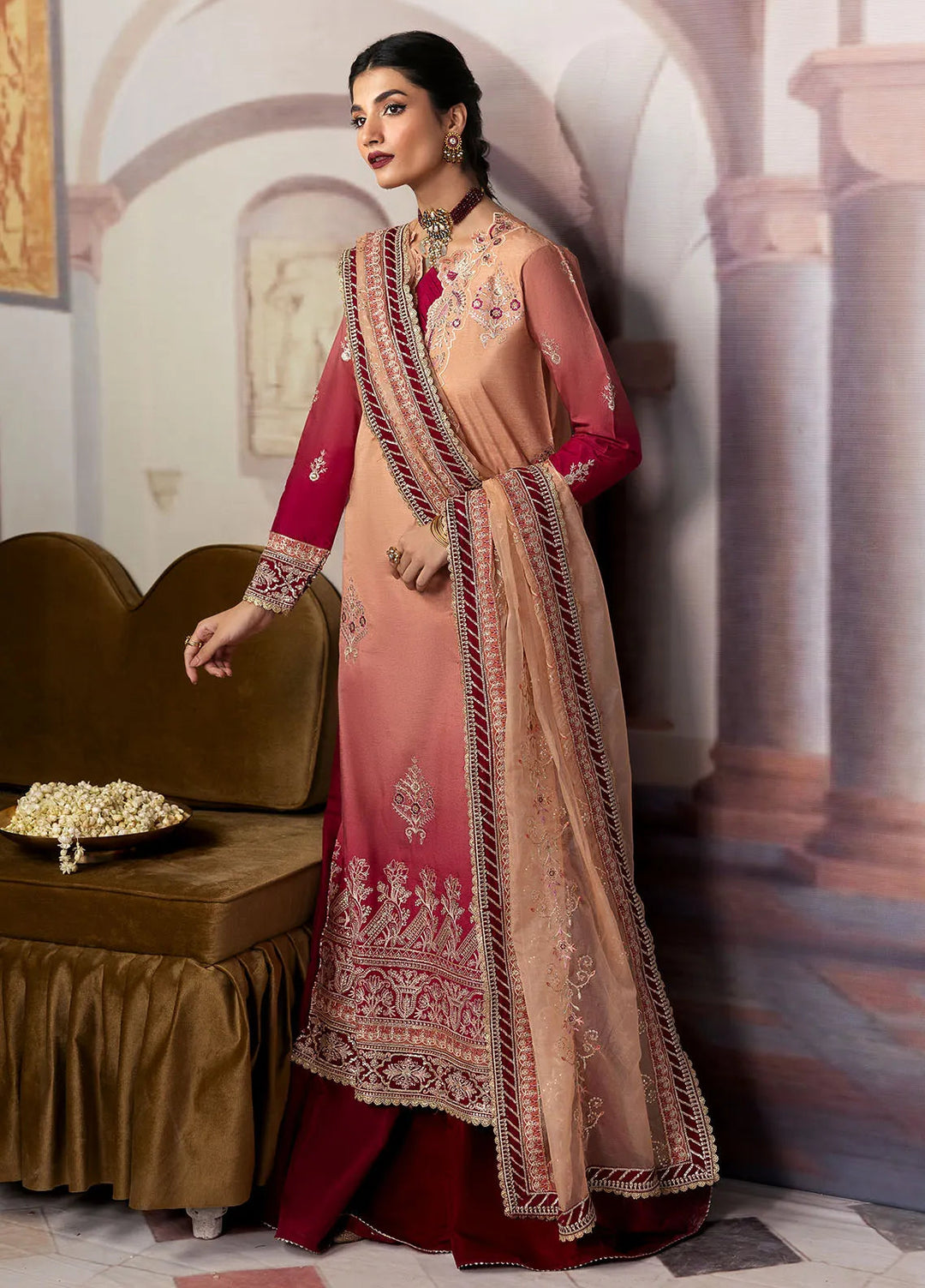 Sahane Embroidered Raw Silk Suits Unstitched 3 Piece SNE24TG TSG-08 Ember - Festive Collection