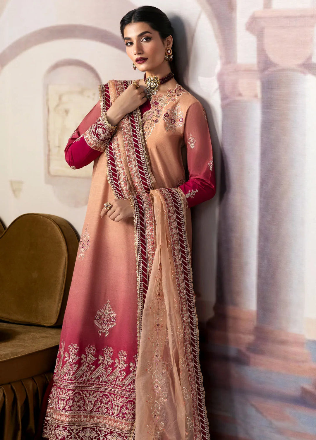 Sahane Embroidered Raw Silk Suits Unstitched 3 Piece SNE24TG TSG-08 Ember - Festive Collection